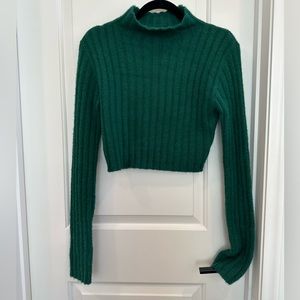 Mock neck crop sweater with extra long sleeves